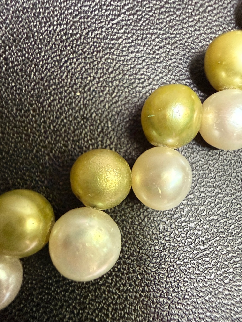 Olive Green and Cream Pearl Strand Necklace - Picture 3 of 6